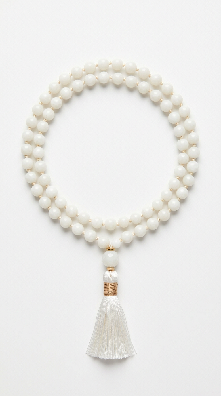 White jade gemstone mala necklace