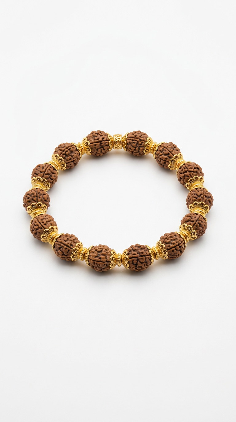 Rudraksha bracelet with gold-plated accents